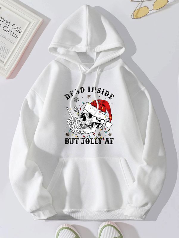 Women's Hoodie Long Sleeve Hoodies & Sweatshirts Printing Pocket Christmas Skull