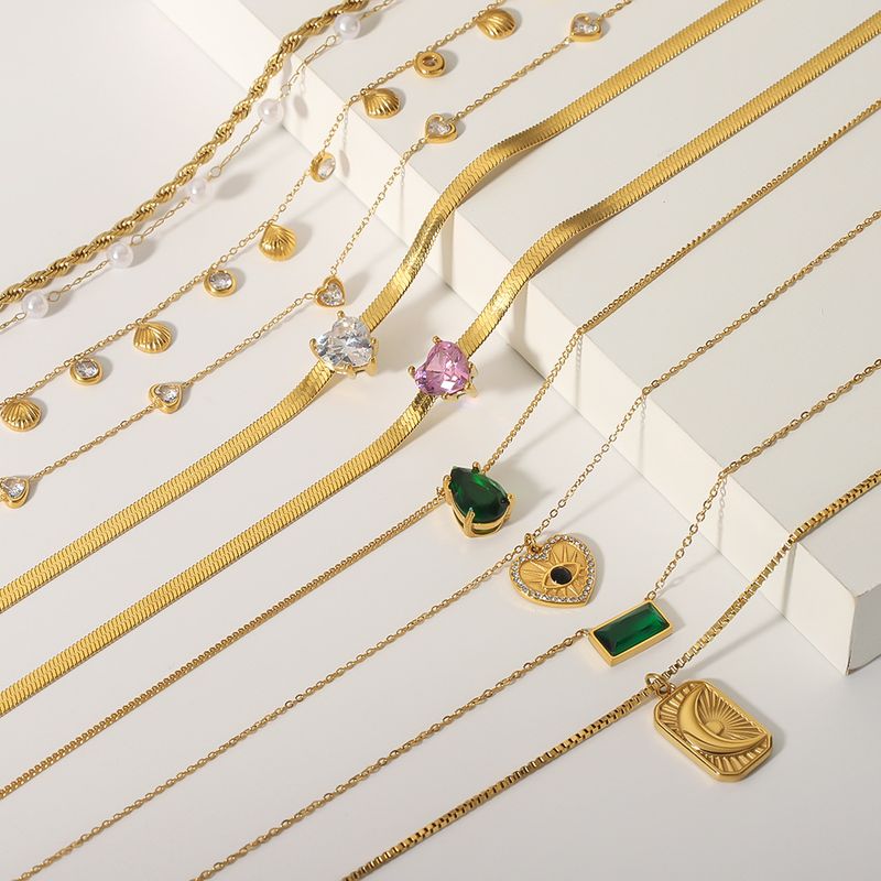 Edelstahl 304 18 Karat Vergoldet IG-Stil Koreanische Art Inlay Geometrisch Zirkon Halskette