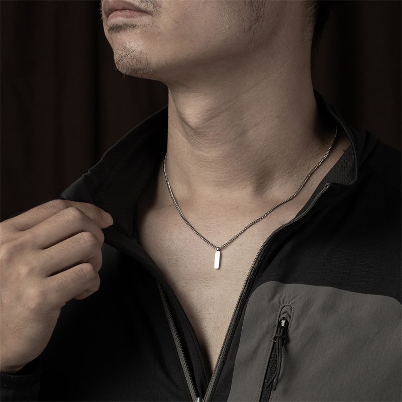 Casual Simple Style Rectangle Stainless Steel Titanium Steel Polishing Chain Men's Pendant Necklace