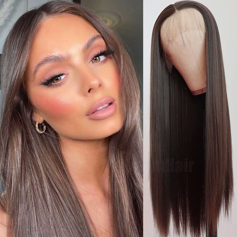 Women's Sweet Holiday High Temperature Wire Centre Parting Long Straight Hair Wigs