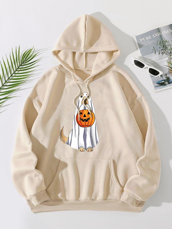 Women's Hoodie Long Sleeve Hoodies & Sweatshirts Printing Pocket Casual Pumpkin Dog