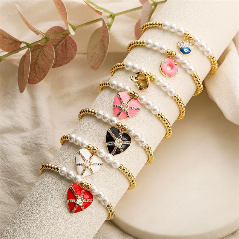 Ig-stil Einfacher Stil Herzform Auge Regenschirm Kupfer Perlen Emaille Inlay Zirkon Armbänder