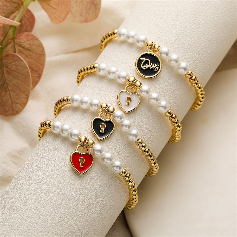 Ig Style Simple Style Letter Heart Shape Copper Beaded Inlay Zircon Bracelets