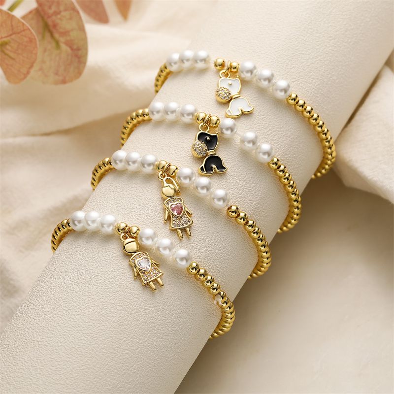 Ig Style Simple Style Human Dog Heart Shape Copper Beaded Inlay Zircon Bracelets