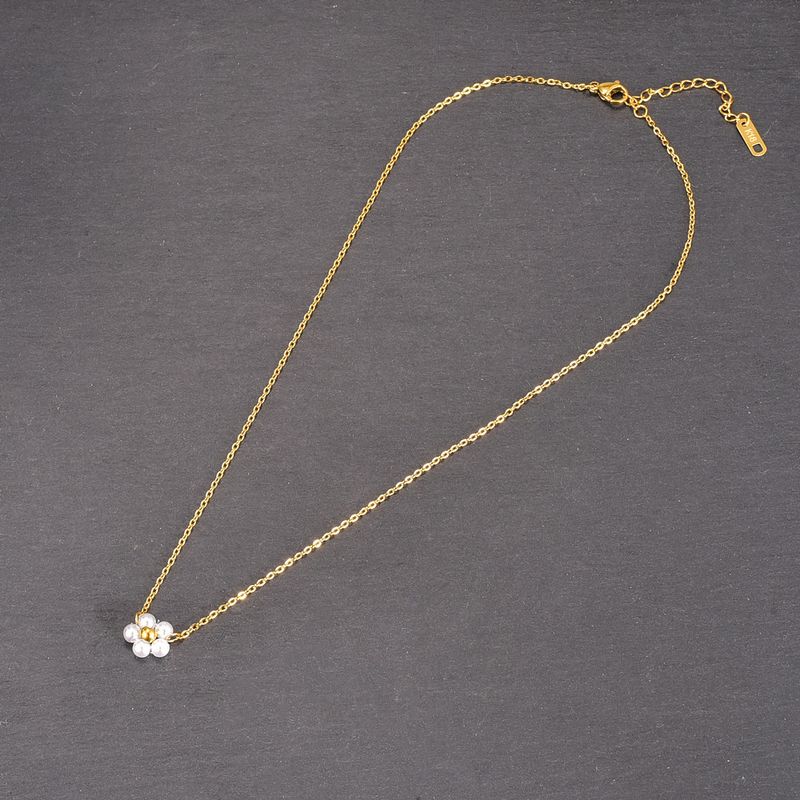 Retro Blume Rostfreier Stahl Glas Perle Überzug 18 Karat Vergoldet Halskette Mit Anhänger