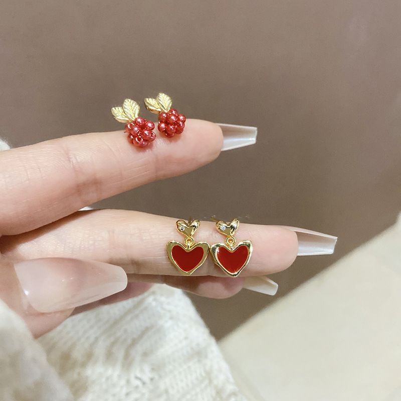 1 Par Dulce Fruta Forma De Corazón Esmalte Aleación Pendientes