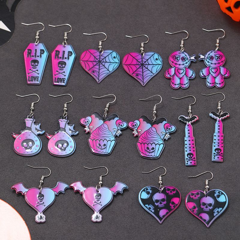Wholesale Jewelry Retro Letter Skull Arylic Painted Drop Earrings