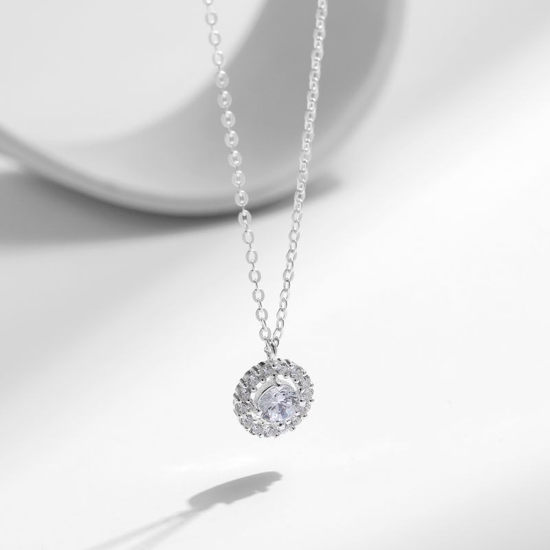 Ig Style Elegant Round Sterling Silver Rhodium Plated Zircon Necklace In Bulk