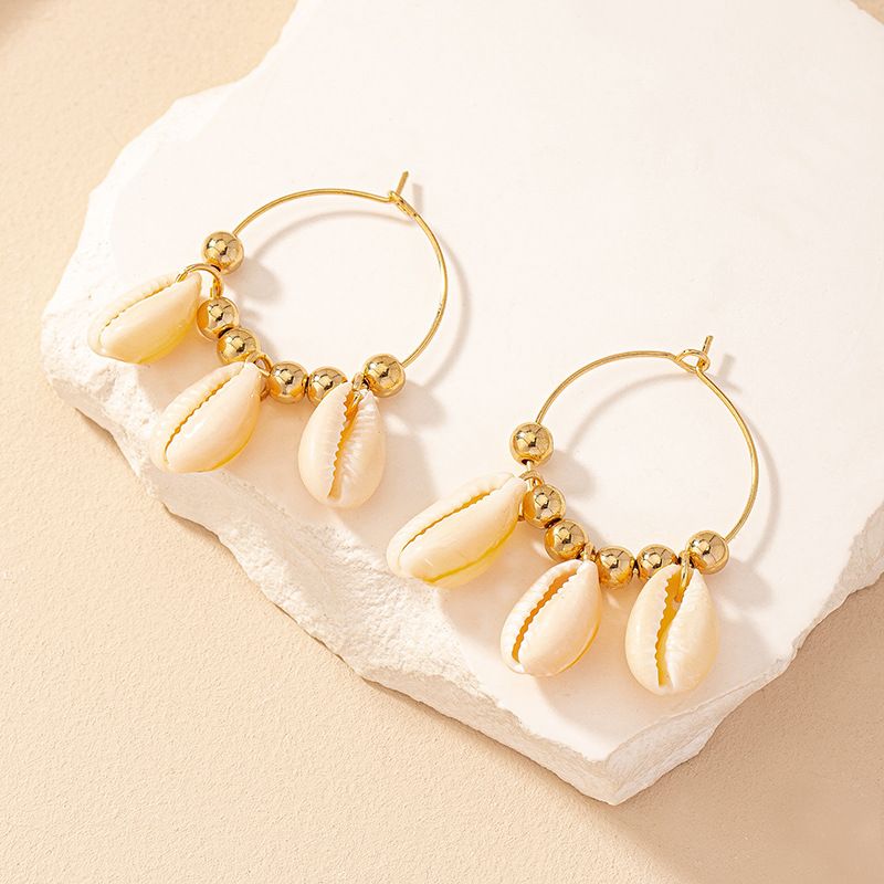 1 Pair Simple Style Shell Patchwork Alloy Drop Earrings