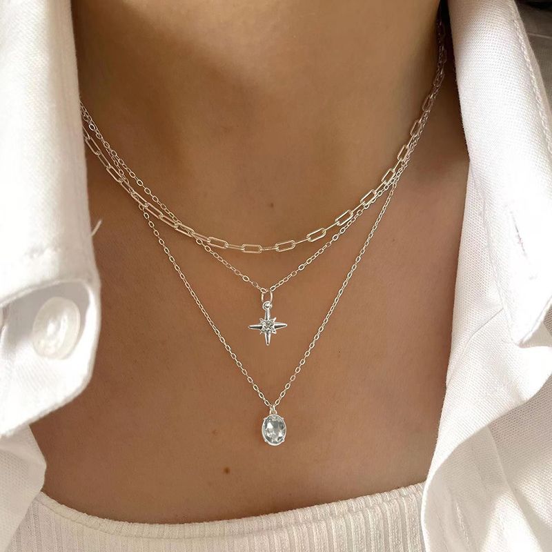 Simple Style Commute Star Oval Rhinestones Alloy Wholesale Three Layer Necklace