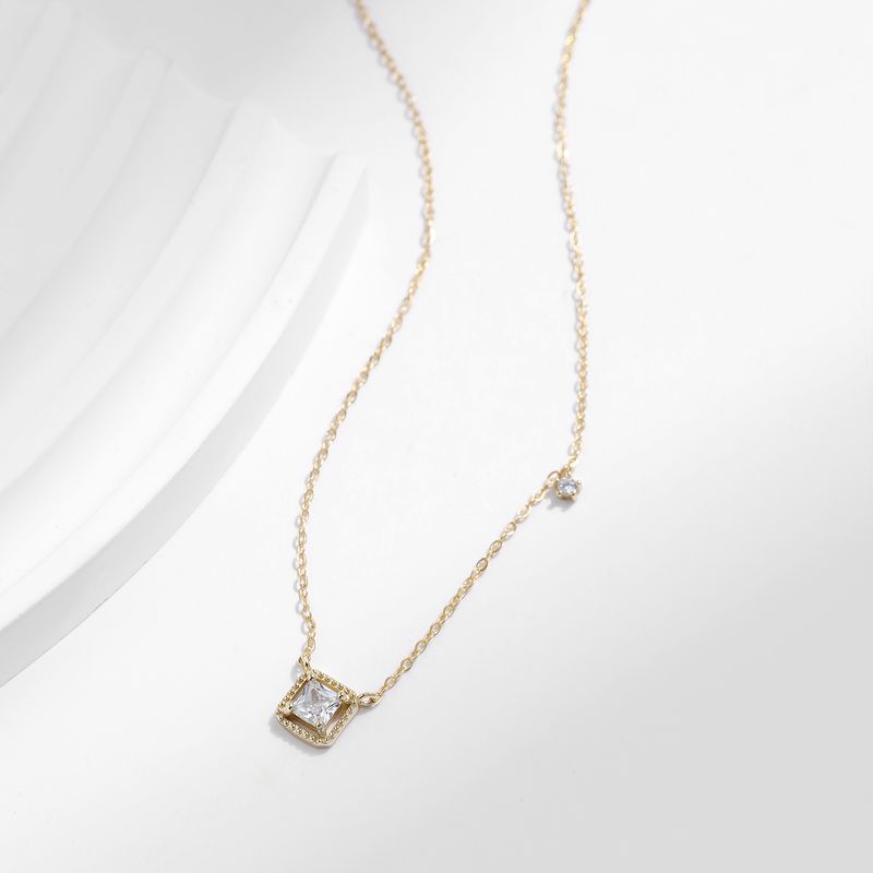 Ig Style Commute Square Sterling Silver Rhodium Plated Zircon Necklace In Bulk
