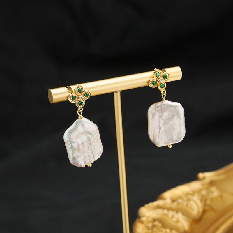 1 Pair Original Design Solid Color Plating Freshwater Pearl 18k Gold Plated Drop Earrings