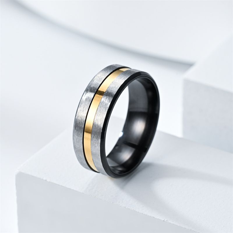 Simple Style Color Block Titanium Steel Couple Rings