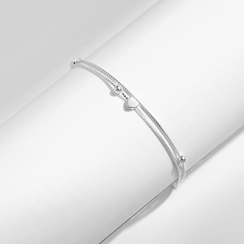 Style Ig Sucré Style Simple Forme De Cœur Argent Sterling Plaqué Rhodium Bracelets En Masse