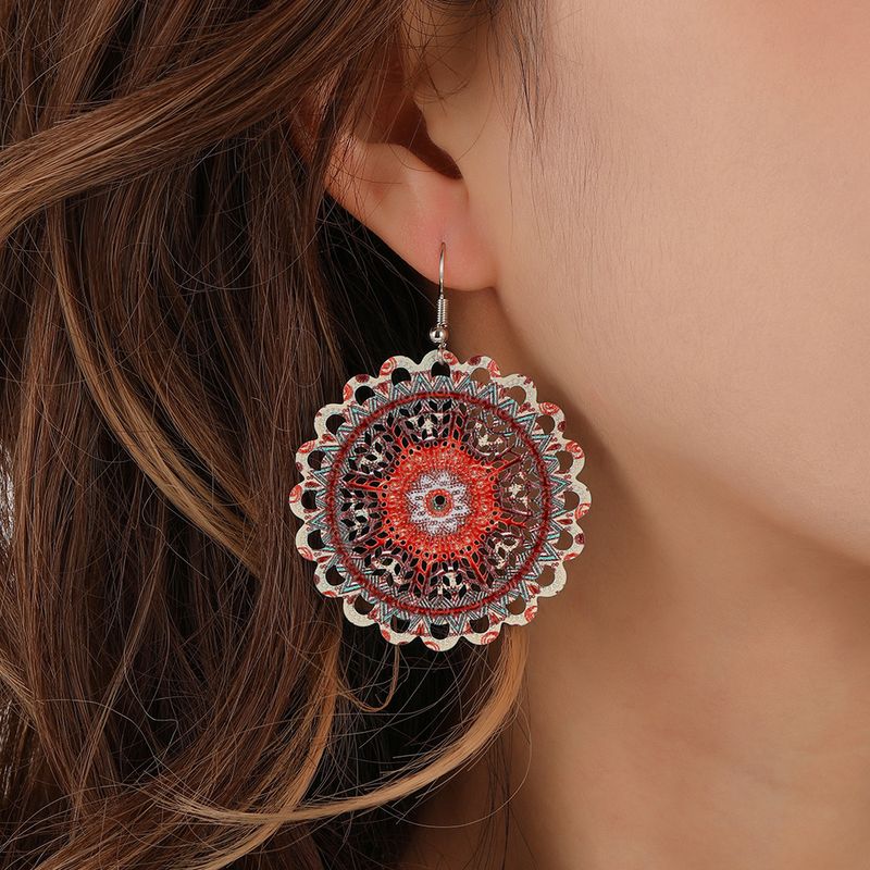 Wholesale Jewelry Baroque Style Round Metal Printing Drop Earrings
