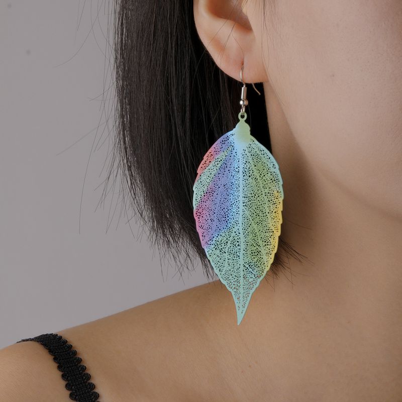 1 Pair Pastoral Leaf Plating Metal Drop Earrings