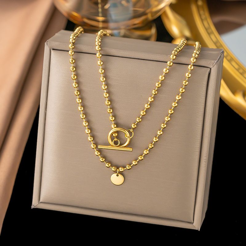 Edelstahl 304 18 Karat Vergoldet Einfacher Stil Strassenmode Geometrisch Doppellagige Halsketten