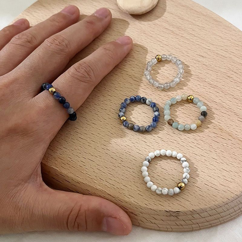 Klassischer Stil Runden Rostfreier Stahl Künstlicher Kristall Perlen Handgemacht Frau Ringe