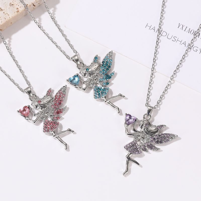 Fairy Style Cartoon Character Heart Shape Alloy Inlay Zircon Women's Pendant Necklace