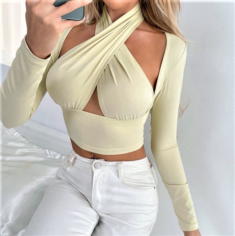 Women's T-shirt Long Sleeve Blouses Hollow Out Casual Solid Color