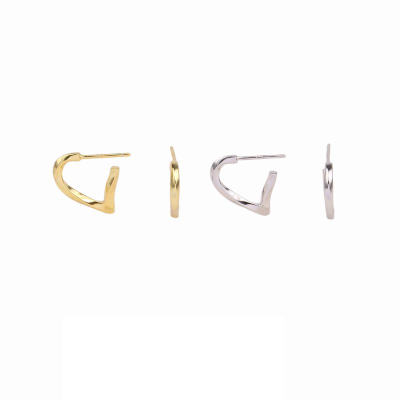 1 Pair Simple Style Heart Shape Plating Sterling Silver White Gold Plated Gold Plated Ear Studs