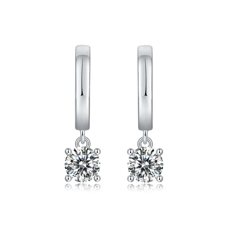 Simple Style Solid Color Sterling Silver Inlay Moissanite Drop Earrings