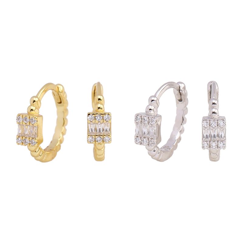 1 Paar Einfacher Stil Glänzend Rechteck Überzug Inlay Sterling Silber Zirkon Weißgold Plattiert Vergoldet Ohrringe