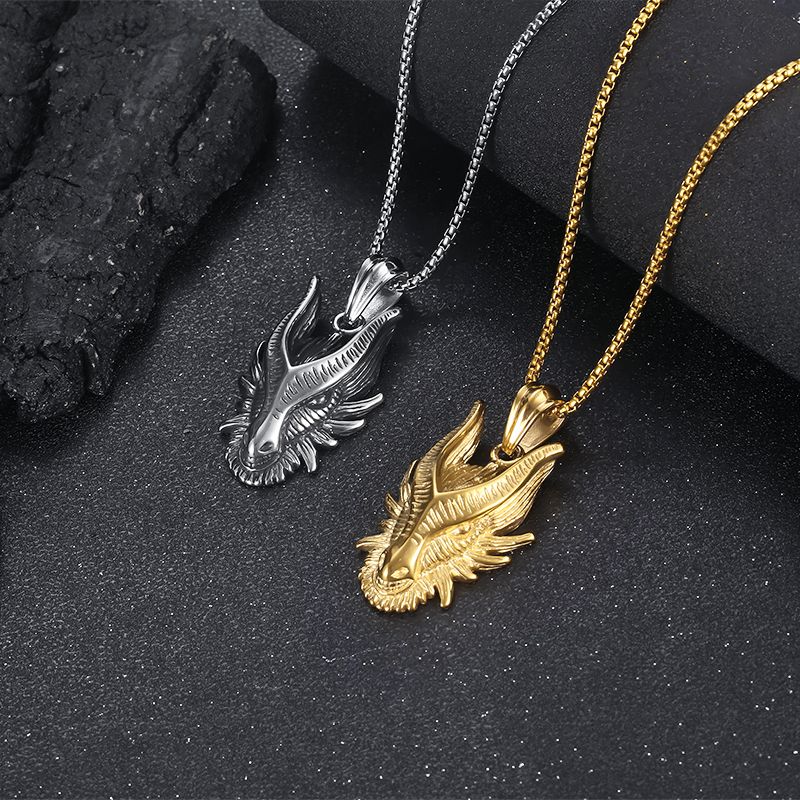 Casual Hip-hop Streetwear Animal Dragon Titanium Steel Plating 18k Gold Plated Men's Charms Necklace