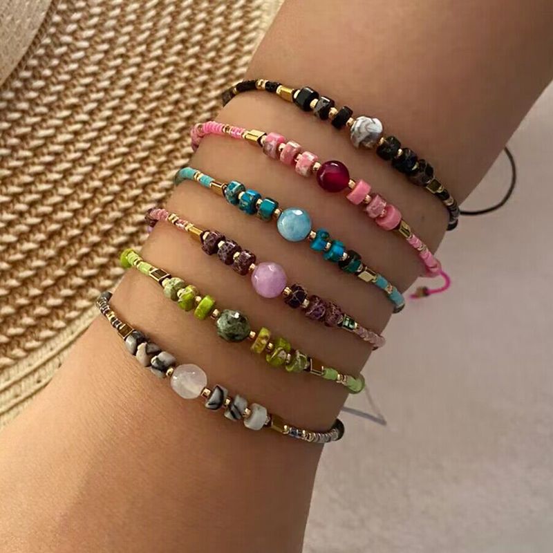 Style Vintage Bohémien Bloc De Couleur La Pierre Naturelle Perle De Rocaille Perlé Bracelets