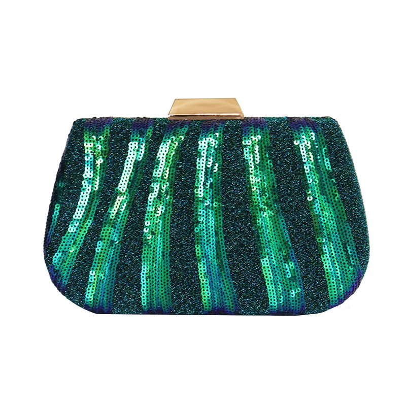 Black Green Sequin Stripe Oval Evening Bags