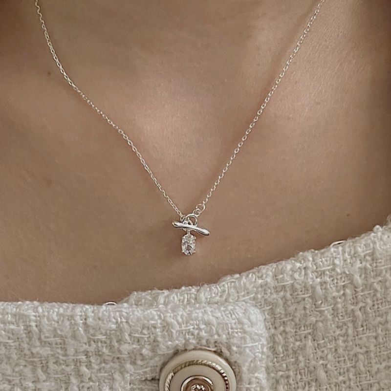 Korean Style Geometric Sterling Silver Zircon Pendant Necklace In Bulk