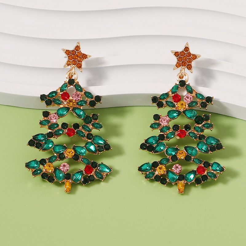 Bijoux En Gros Vêtement De Rue Sapin De Noël Alliage Strass Incruster Boucles D'oreilles