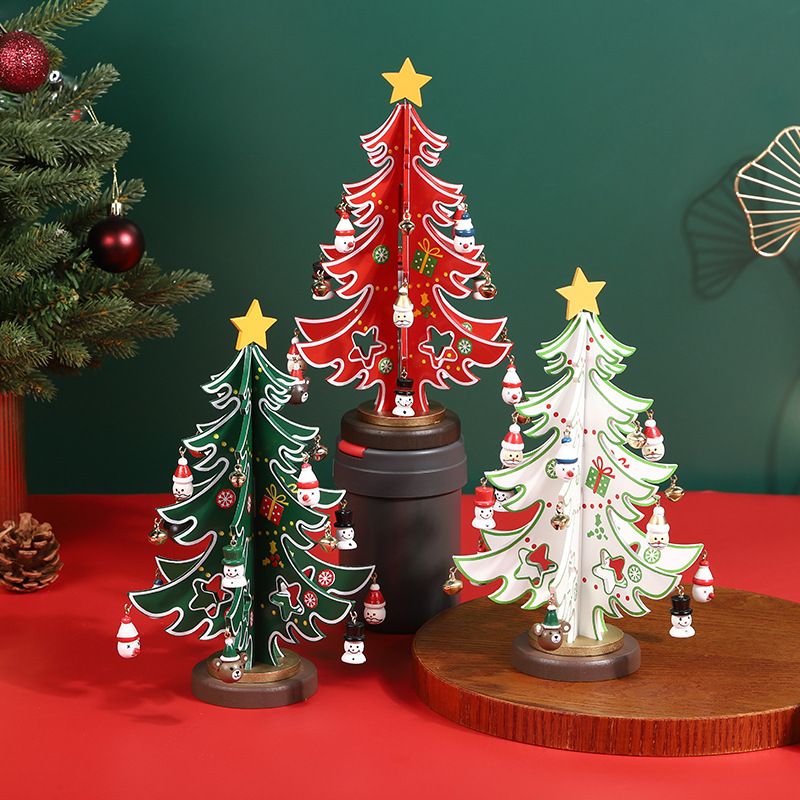 Christmas Cartoon Style Christmas Tree Wood Holiday Party Decorative Props