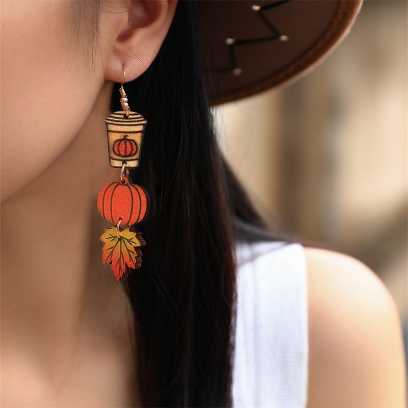1 Pair Cartoon Style Cute Pumpkin Wood Drop Earrings
