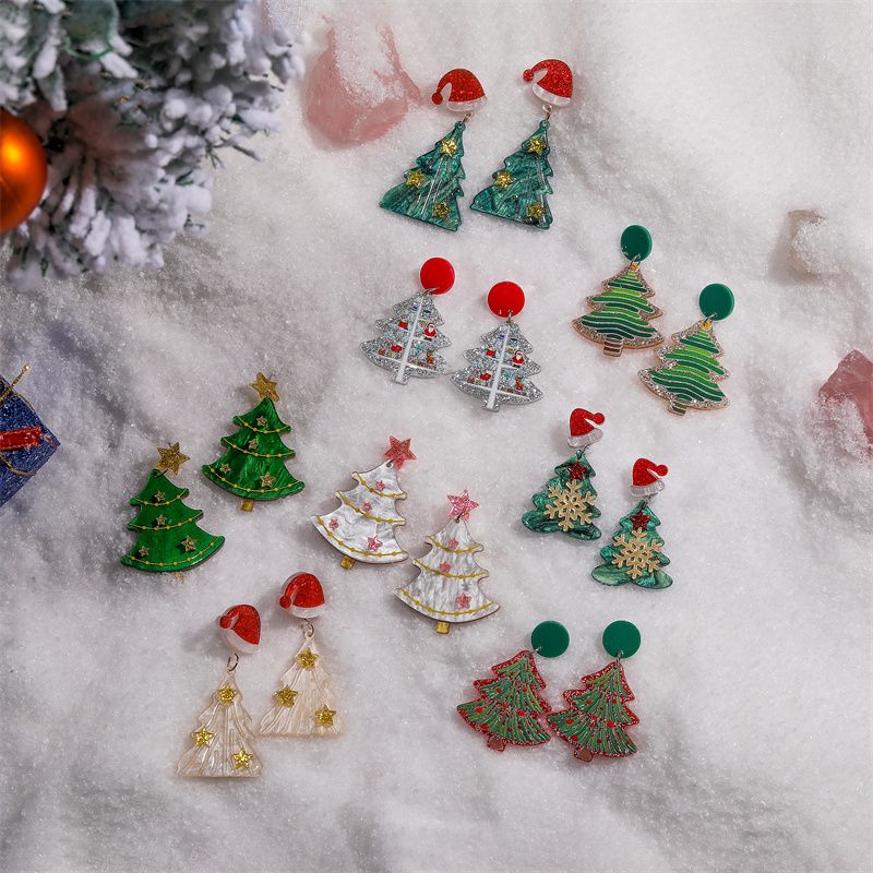 Wholesale Jewelry Vintage Style Christmas Tree Arylic No Inlaid Drop Earrings