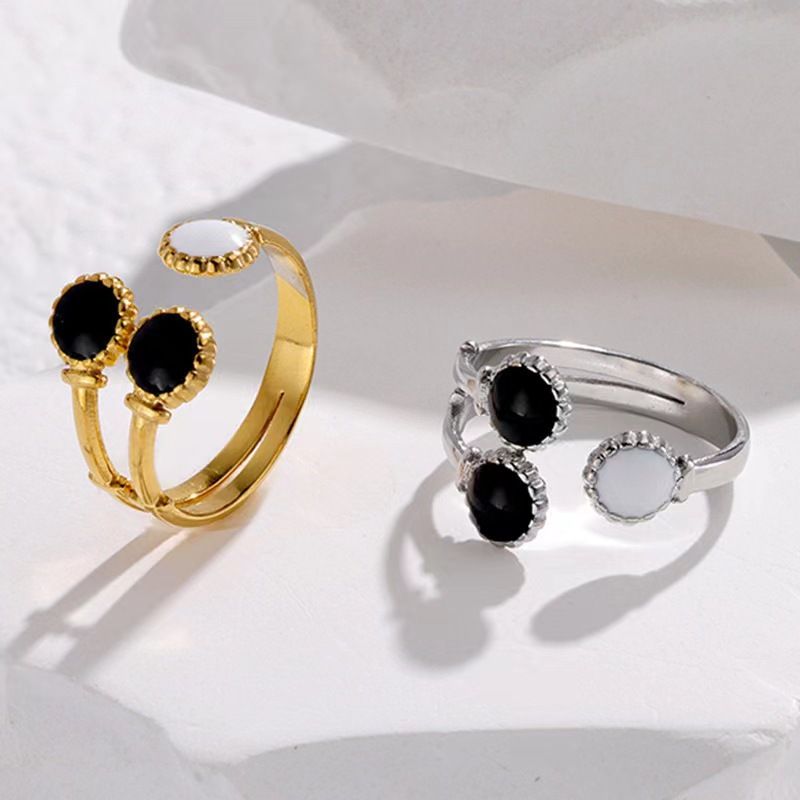 Elegant Streetwear Asymmetrical Stainless Steel Enamel Plating Open Rings