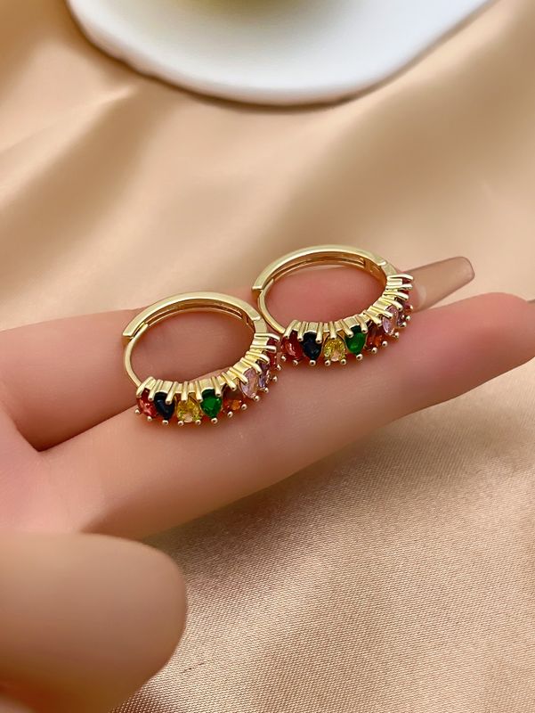 1 Pair Casual Simple Style Round Plating Inlay Copper Zircon K Gold Plated Hoop Earrings