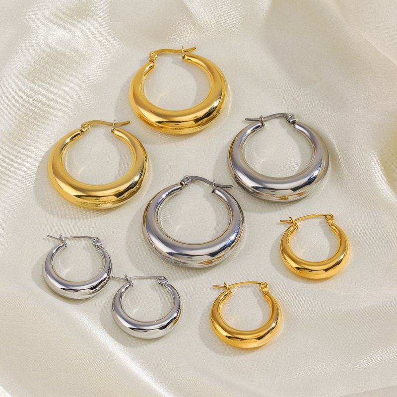 1 Pair Simple Style Round Plating 304 Stainless Steel 18K Gold Plated Hoop Earrings