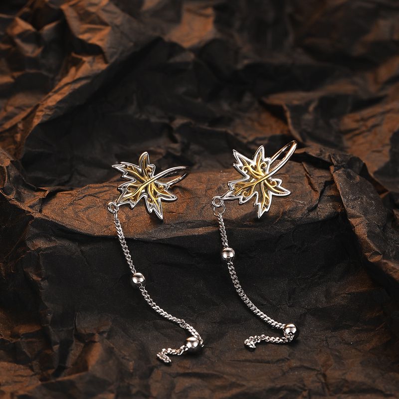 1 Pair Casual Simple Style Maple Leaf Plating Hollow Out Sterling Silver 24k Gold Plated White Gold Plated Drop Earrings