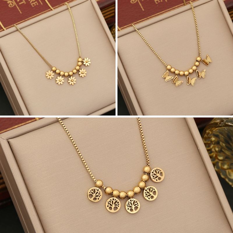 Wholesale Retro Commute Butterfly Stainless Steel Plating 18K Gold Plated Pendant Necklace