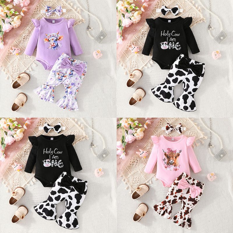 Simple Style Flower Polyester Girls Clothing Sets