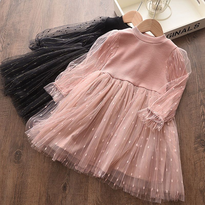 Princess Solid Color Cotton Mesh Yarn Girls Dresses