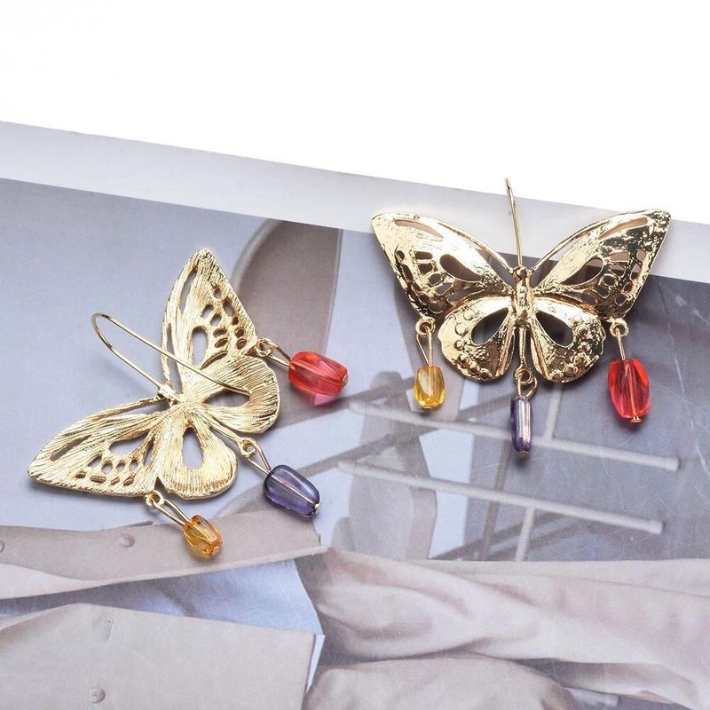Wholesale Jewelry Ig Style Butterfly Alloy Gemstone Plating Hollow Out Drop Earrings