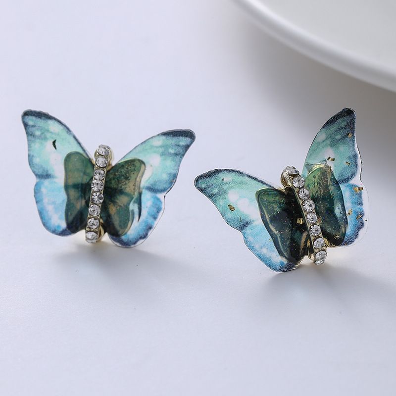 1 Paire Style De Fée Papillon Placage Incruster Métal Zircon Plaqué Or Boucles D'oreilles