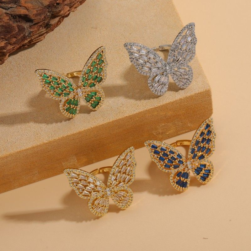 Ig Style Simple Style Butterfly Copper Plating Inlay Zircon 14k Gold Plated White Gold Plated Open Rings