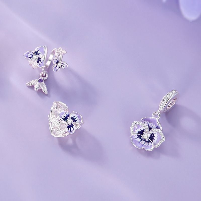 Casual Cute Heart Shape Flower Butterfly Sterling Silver Inlay Zircon Jewelry Accessories