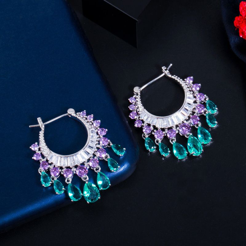 1 Pair Elegant Water Droplets Tassel Plating Inlay Copper Artificial Gemstones Drop Earrings