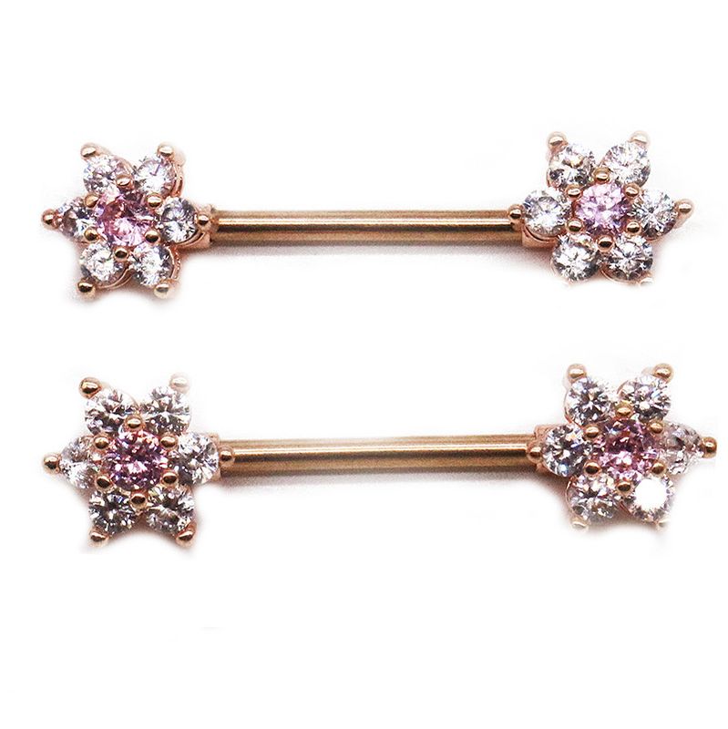 Casual Floral Stainless Steel Copper Rose Gold Plated Rhinestones Zircon Nipple Ring In Bulk
