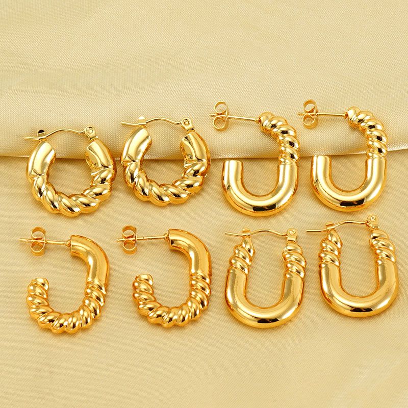1 Pair Elegant Square Water Droplets Polishing Plating Stainless Steel Titanium Steel 18K Gold Plated Earrings