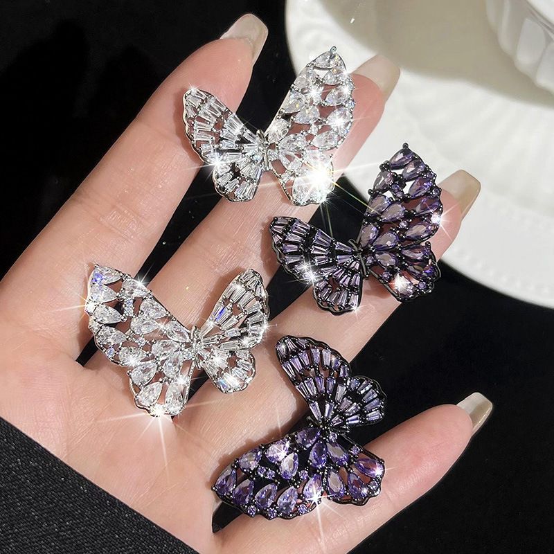 1 Par Estilo Ig Brillante Mariposa Enchapado Ahuecar Embutido Cobre Diamantes De Imitación Pendientes
